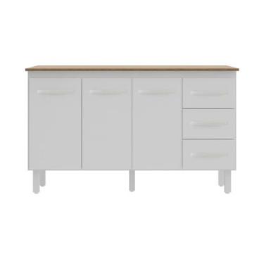 Imagem de Kit Balcão Gabinete 138cm Carina Branco com Tampo 140cm Savana - NEW H