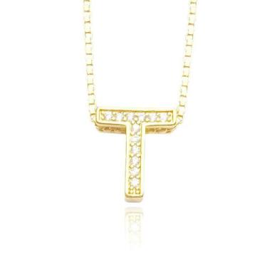 Imagem de Choker Feminina com Pingente de Letra de Zircônia Colar 45cm Banhado a