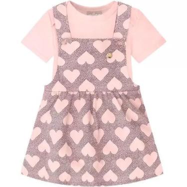 Imagem de Conjunto Jardineira e Body Infantil Bebê Menina Verão Milon, Rosa