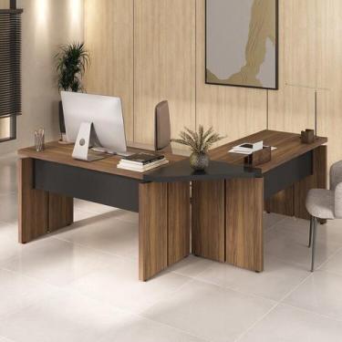 Imagem de Conjunto Mesa Diretor em L para Escritório e Atendimento Artany Nogal 