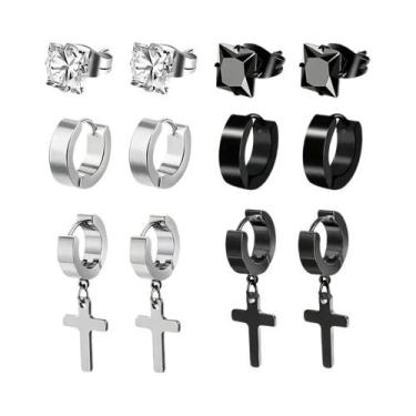Imagem de Brincos De Argola Unissex De Aço Inoxidável Com Pingente De Cruz E Lâm