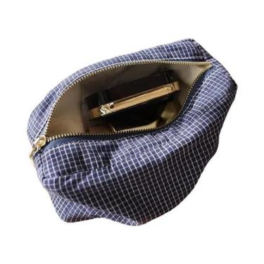 Imagem de Bolsa De Cosméticos Quadrada Com Estampa Xadrez E Listrada, Zíper 3D, 