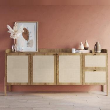 Imagem de Buffet Aparador 3 Portas 2 Gavetas Palhinha Pé Madeira Oslo - Artesano