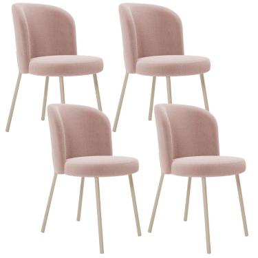 Imagem de Kit 04 Cadeiras Para Sala de Jantar Cozinha Estofada Gavi Arena L02 Bouclê Rosê - Lyam Decor
