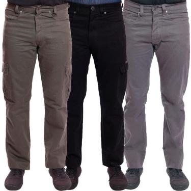 Imagem de Kit 3 Calças Sarja e Jeans R7Jeans Masculina Modelo Tradicional e Cargo-Masculino