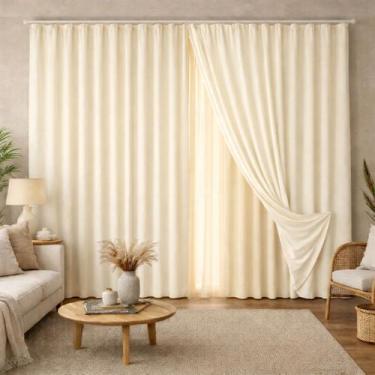 Imagem de cortina decorativa gaze linho sala ou quarto trilho suiço - Amarika Ho
