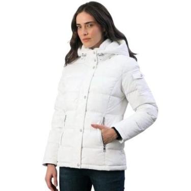 Imagem de Jaqueta Calvin Klein Down Matelassê Botões e Capuz Off White Feminina-Feminino
