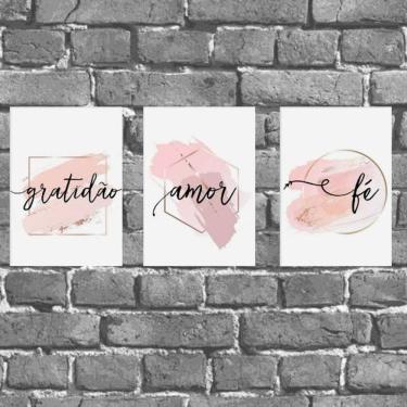 Imagem de kit 3 Placas Gratidão Amor E Fé 18x27cm