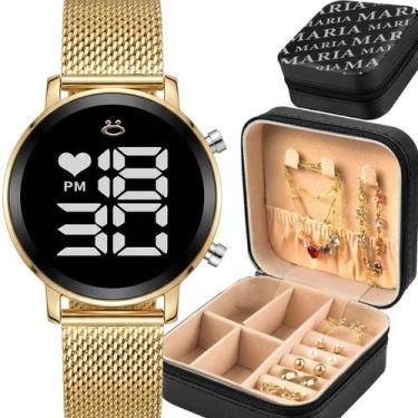 Imagem de Relogio feminino led digital + colar pulseira + porta joia casual orig