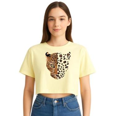 Imagem de Cropped Feminino Blusinha Onça Estampada Moda Verão - Ligata, Amarelo,