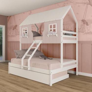 Imagem de Treliche Casal/ Solteiro Casinha Encantada Madeira Maciça Rosa/ Branco