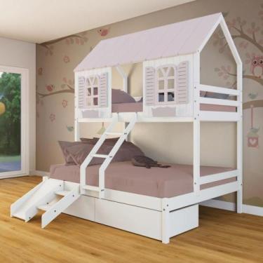 Imagem de Beliche Casal- Solteiro Casinha Bela 02 Gavetas Kit Escada-escorregado