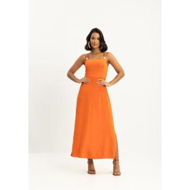 Imagem de Vestido Longo Em Linho Com Elástico Posterior LUNENDER 21179, Laranja,