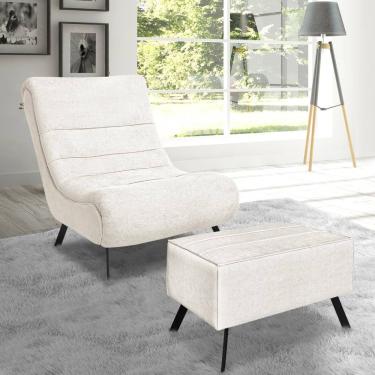 Imagem de Conjunto Poltrona Puff Vancouver Tecido Bouclê Off White Lucadi