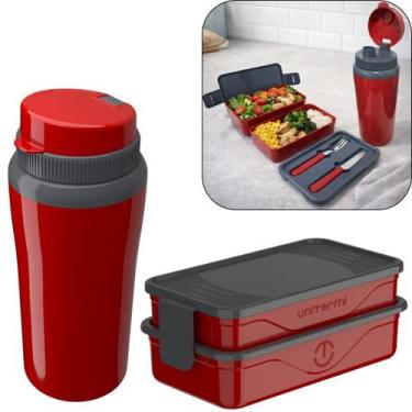 Imagem de Kit Marmita Fit Unitermi Talheres Divisórias Copo Térmico Miami 650ml 
