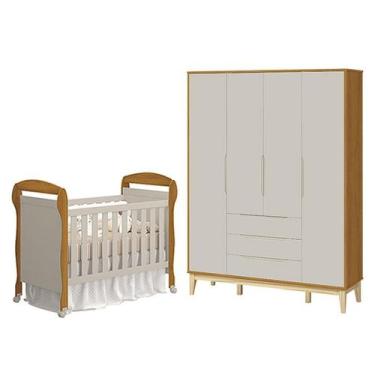 Imagem de Berço Americano Danny e Guarda Roupa 4 Portas Elfe Classic Areia Savan