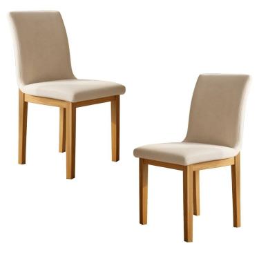 Imagem de Conjunto 2 Cadeiras para Sala de Jantar com Pés em Madeira Maciça Bella Cinamomo/Palha