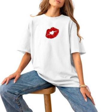 Imagem de Blusa Feminina Plus Size Basica Estampada Para Qualquer Ocasião Algodão  Beijo-Feminino