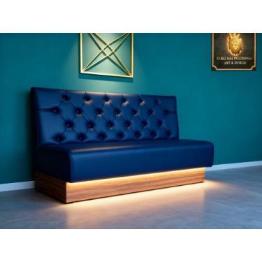 Imagem de Poltrona booth luxo 1,30cm azul marinho, amadeirada - O REI DAS POLTRO