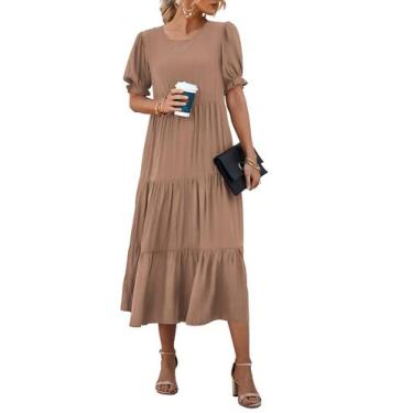 Imagem de Vestido PRETTYGARDEN 2025 Boho Floral Midi Caqui Tamanho Grande