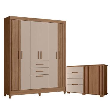Imagem de Guarda Roupa Solteiro e Cômoda Malta Texas 7 Portas de Bater 2 Gavetas MDP com Cabideir...