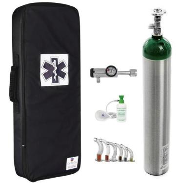 Imagem de Kit Oxigênio 5L Alumínio com Bolsa Preta Sem Carga Válvula Click - Cor