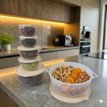 Imagem de Kit 6 Potes Plastico Redondos Bowl Livre Bpa Cor:Transp Bege - Casa Be