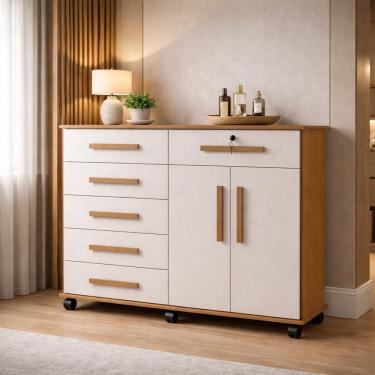 Imagem de Cômoda Gran Luxo com Rodízios para Sala e Quarto Porta Televisão e Sapateira - Nature/o...