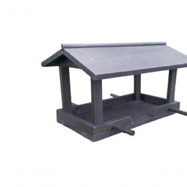 Imagem de Casinha Passarinho Comedouro Preto Madeira Bandeja 34x50 - SHOPPINGNET