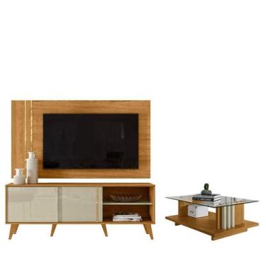 Imagem de Rack Bancada E Painel Para TV Cronos com Mesa de Centro Frizz Cumaru O