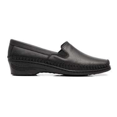Imagem de Sapato Sapatilha Mocassim Feminino Couro Preto Ortopédico Mager