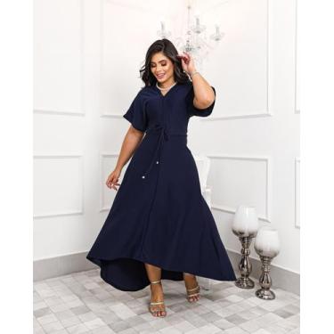 Imagem de Vestido Longo Em Malha Manga Curta Com Cinto Ajustável Ideal Para Gest