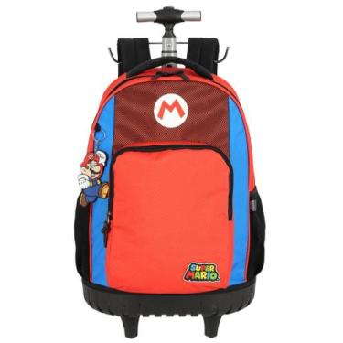 Imagem de Mochila De Carrinho Escolar Infantil Mario Bros Vermelho - Luxcel