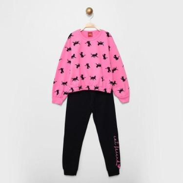 Imagem de Conjunto Longo Infantil Kyly Moletom Peluciado Gatinhos Menina