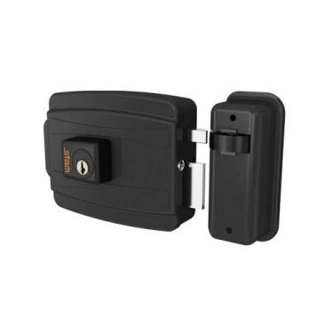 Imagem de Fechadura elétrica stam preto cilíndrico 40mm para portas que abrem pa
