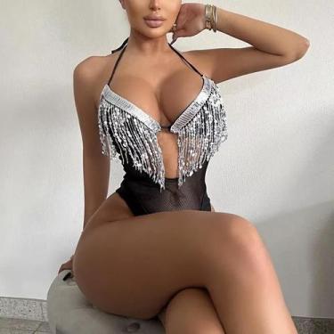 Imagem de J0711-Bikini Biquíni Maiô Brilho Paetê Luxo Carnaval Sexy 49m - Xumi, 