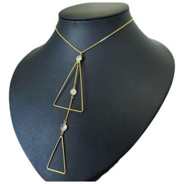 Imagem de Colar Gravatinha Pedra Zirconia Dourado F. Ouro 18k Semijoia - De Cast