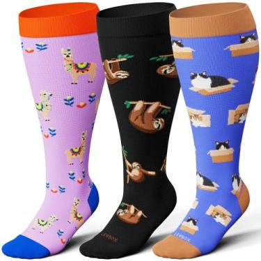 Imagem de Meias de compressão LEVSOX Wide Calf 15-20 mmHg para mulheres e homens
