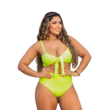 Imagem de Biquíni Feminino Hot Pants Cintura Alta Verde Neon com Bojo Suplex Pol