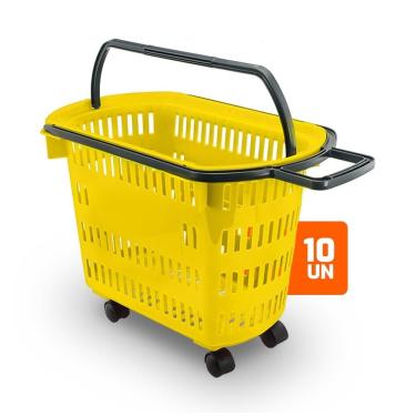 Imagem de Kit 10 Cestos de Compras com Rodízios D300 3300 Plástico 30L Amarelo Della Plast
