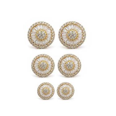 Imagem de Trio de Brincos Pizza Dourado ou Prata Cravejado Zircônia - Lika Bijut