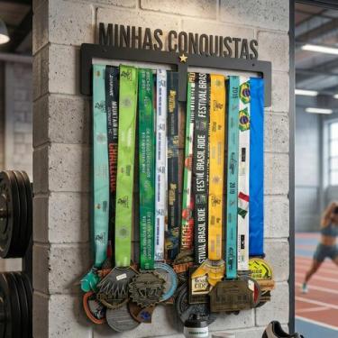 Imagem de Kit com 2 Suportes Quadro Porta Medalhas MDF Expositor para 36 Medalha