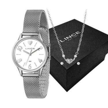 Imagem de Kit Relógio + Conjunto Colar e Brincos Lince Prata Feminino LRMH242L30