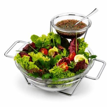 Imagem de Saladeira com molheira bowl para salada e molho em vidro Forma Inox 80