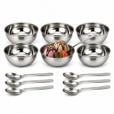 Imagem de Conjunto sobremesa kit cumbuca 12 peças 6 combucas 6 colheres aço inox