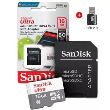 Imagem de Cartão De Memória Sandisk 16Gb Com Adaptador Microsd E Usb