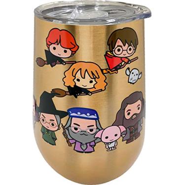 Imagem de Spoontiques Copo de vinho Harry Potter de aço inoxidável com tampa de bloqueio, 473 g - Personagens de Hogwarts em desenho animado