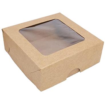 Imagem de 100 Caixas de papel kraft com visor, tamanho 8x8cm, ideal para doces, brigadeiros, trufas, lembrancinhas, sabonetes