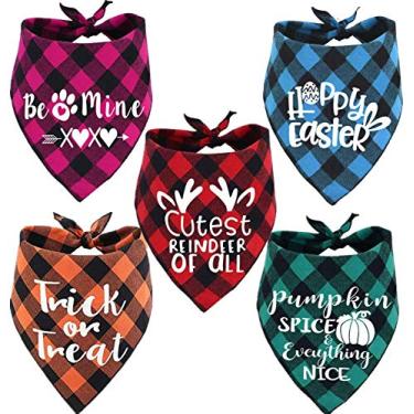 Imagem de Bandanas xadrez para cães JPB, pacote com 5, conjunto de cachecol para cães para Dia das Bruxas, Ação de Graças, Natal, Páscoa, Dia dos Namorados