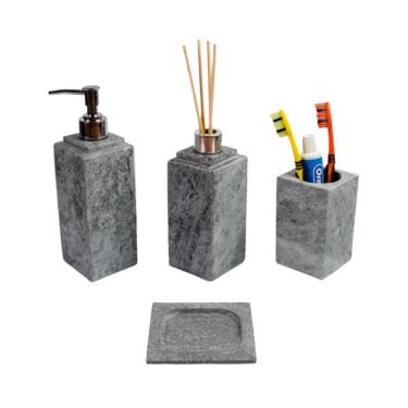 Imagem de Kit Banheiro Bancada Lavabo Luxo em Pedra Sabão N04 Prata